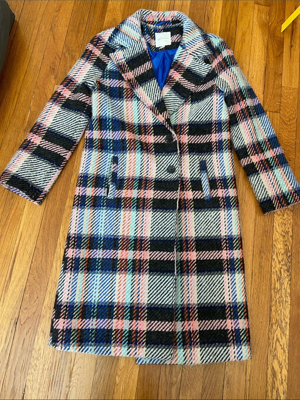 Avec Les Filles Plaid Wool Blend Trench Coat in Black, White, Pink, Blue